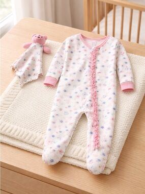 NWT Max & Olivia Baby Girls Snug Fit One Piece with Feet Pink White - 18M